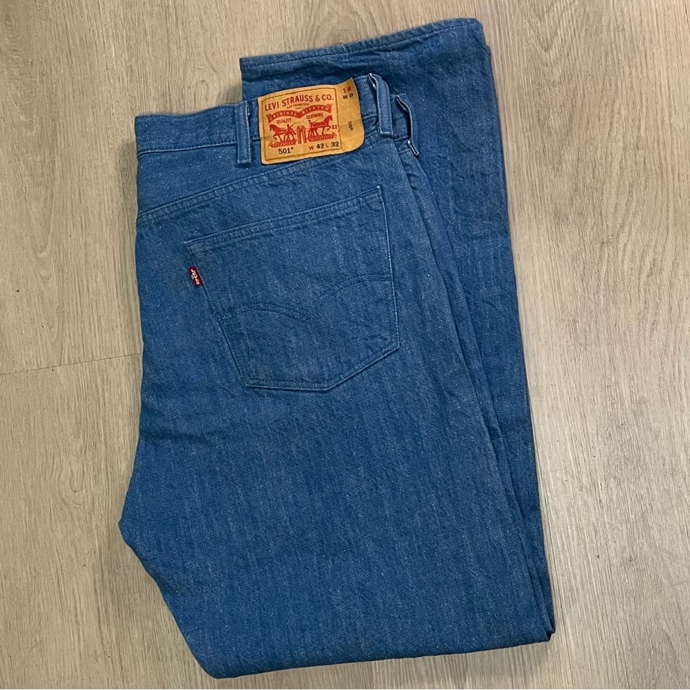 WORN Levi's 501 Original Fit White Oak Cone Denim Jeans Blue